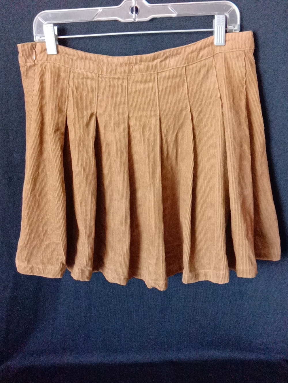 Pleated Corduroy Skater Skirt in Camel Brown